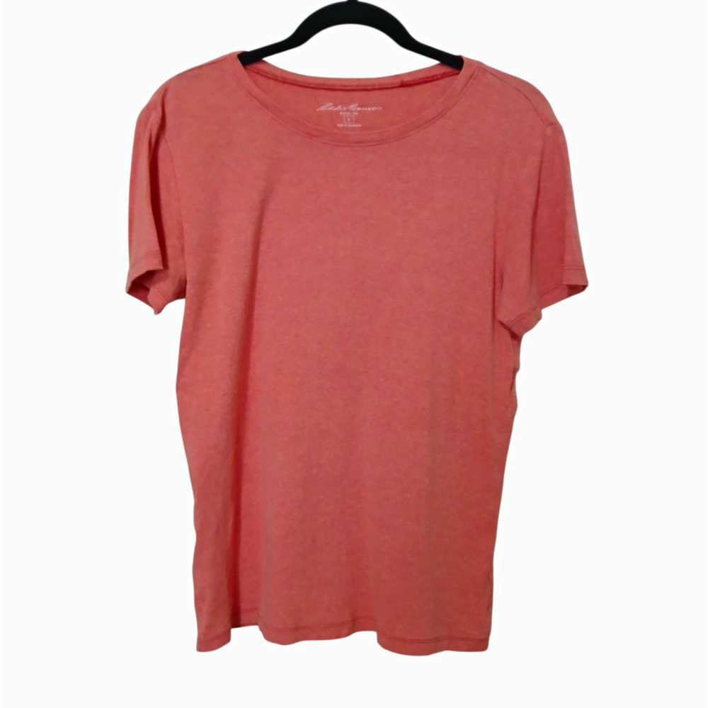 Eddie Bauer Women's T-Shirt L Large Coral Pink Heather Crew Neck Short Sleeve